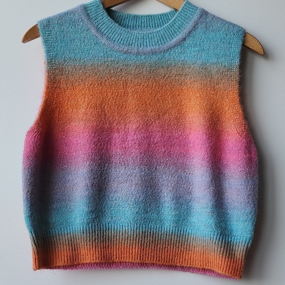 NOBO Sunset Rainbow Ombré Cropped Knit Vest Sweater
